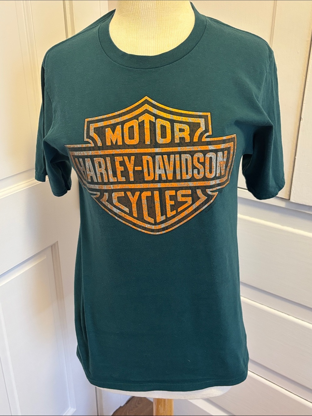 Harley-Davidson Green Short Sleeve Tee with Orange Logo Size Small